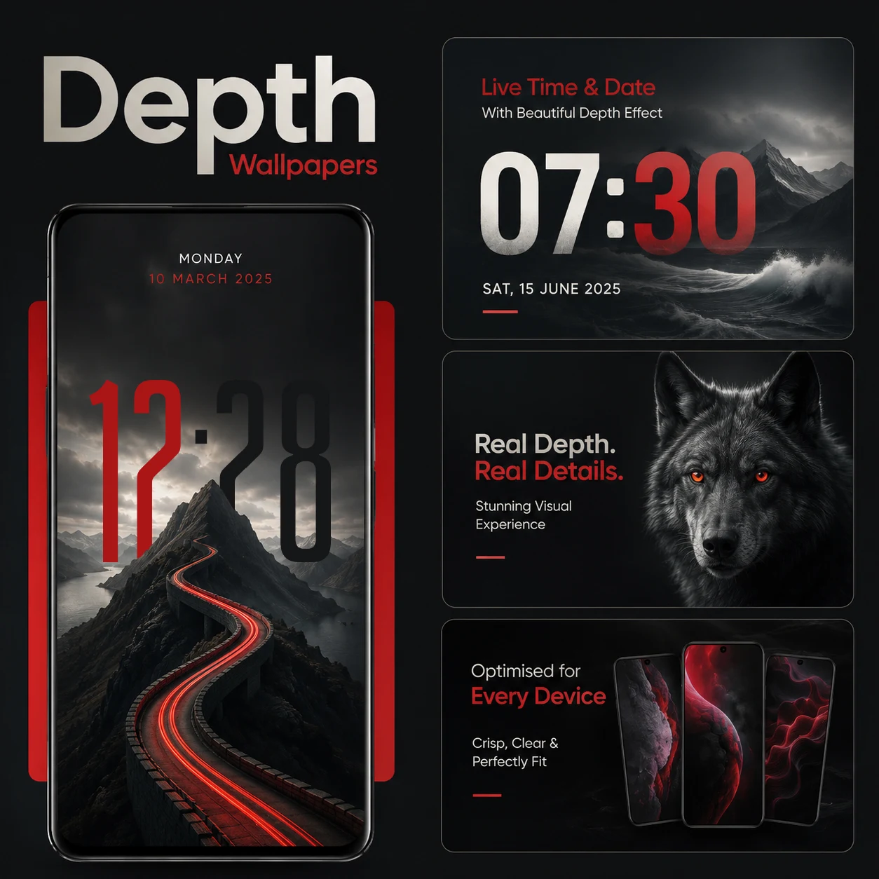 Depth Wallpapers 4k Live Clock screenshot
